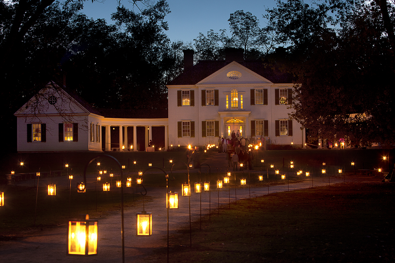 Blennerhassett mansion at night with candles in front