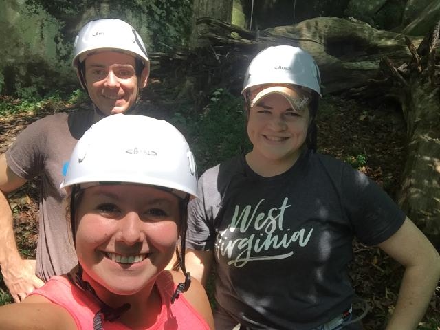 Climbers with helmets on