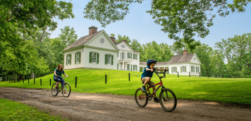 Riding bikes around the mansion
