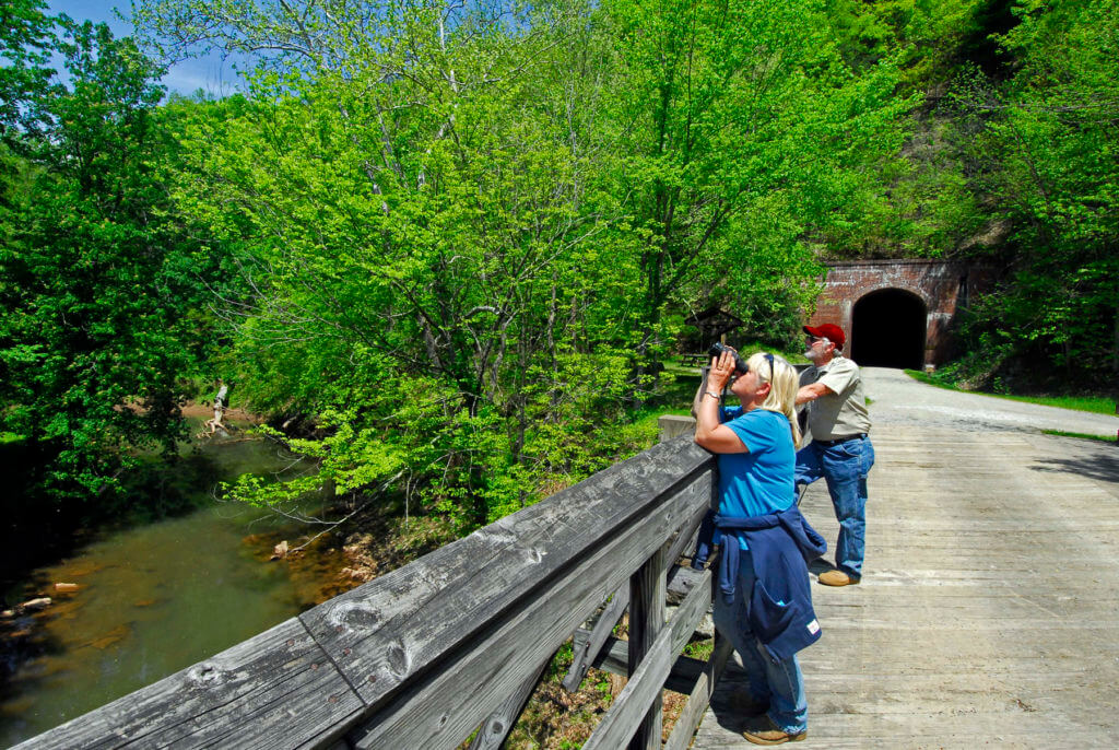 People hiking North Bend rail trail