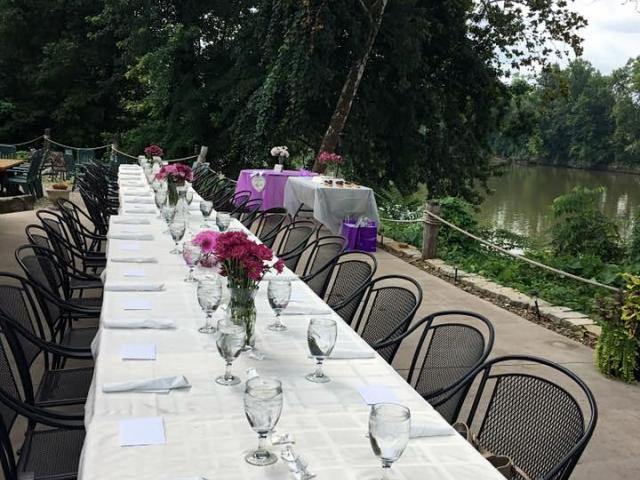 outdoor dining next to water