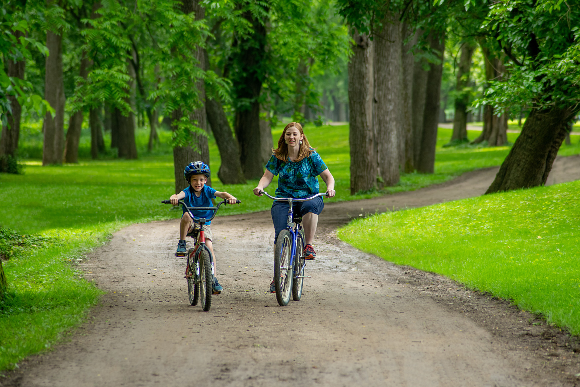 biking on a trail