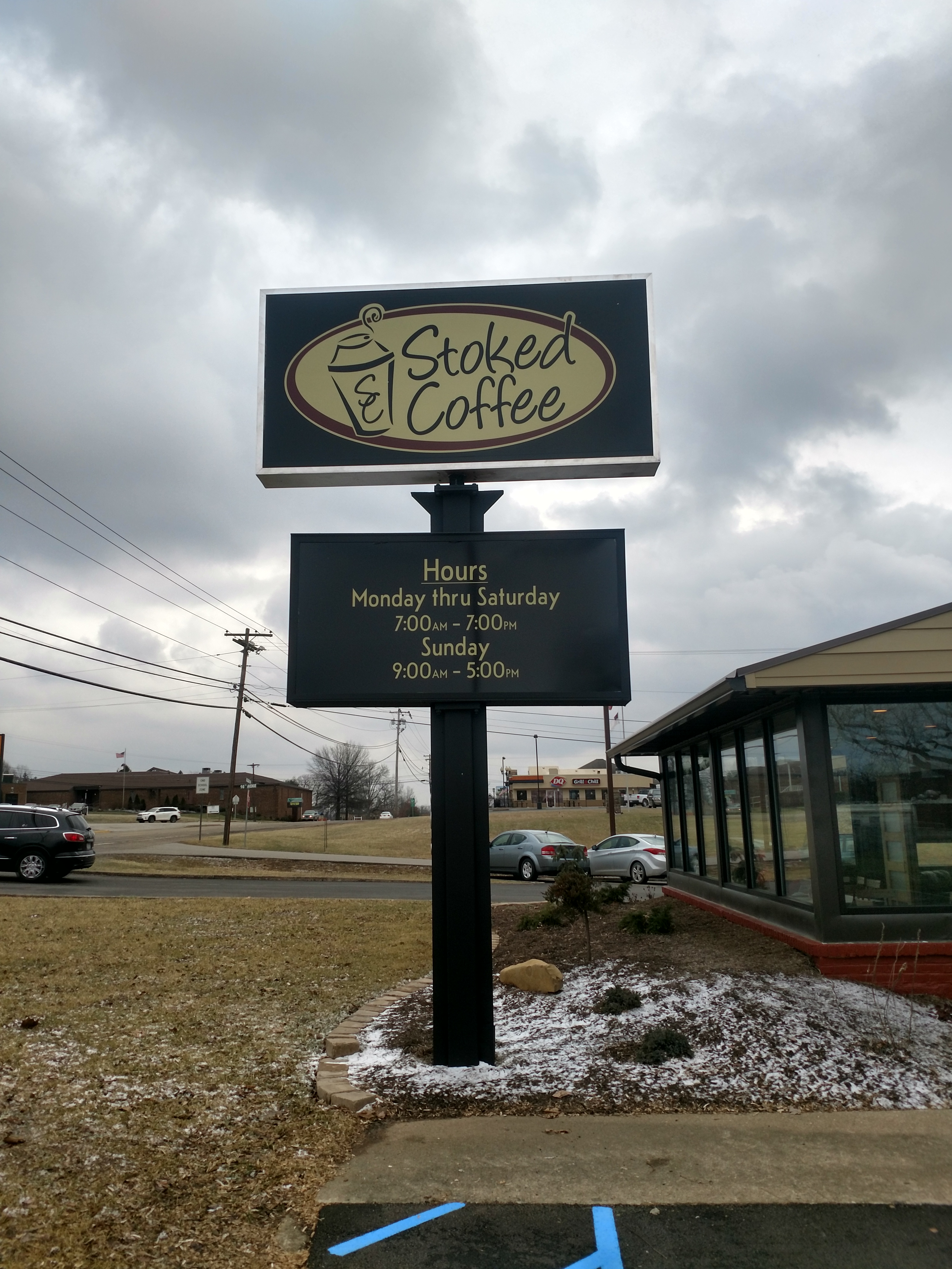 stoked coffee sign outside