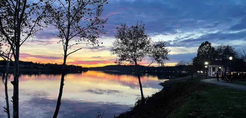 sunset over lake at night