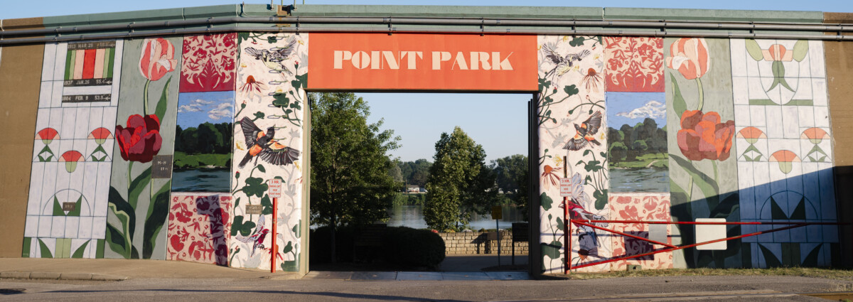 The floodwall opening at Point Park in downtown Parkersburg.