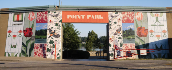 The floodwall opening at Point Park in downtown Parkersburg.
